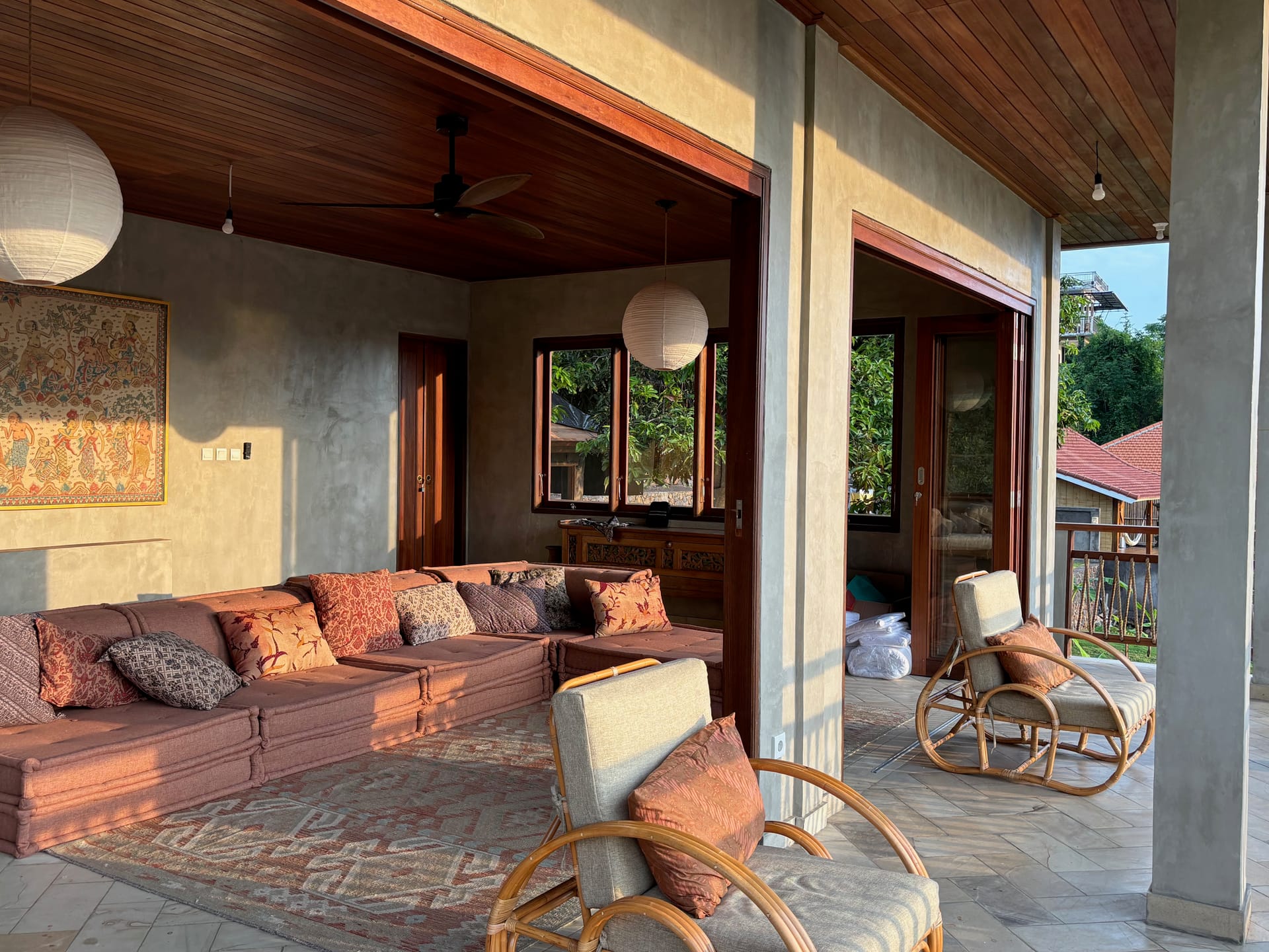 Open-air lounge with Balinese touches